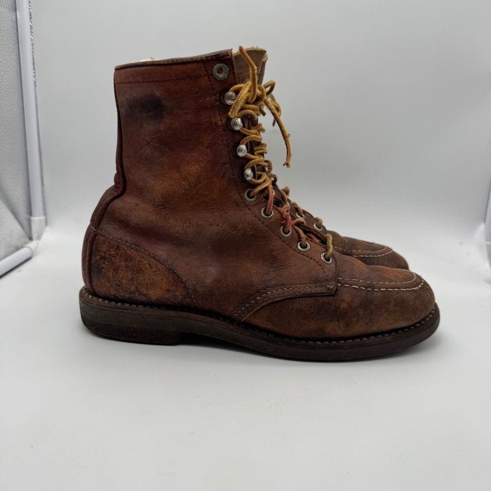 Vtg 70s Red Wing 214 Logger Work Boots Mens Brown Leather‎ Lace Up Ankle 7.5C